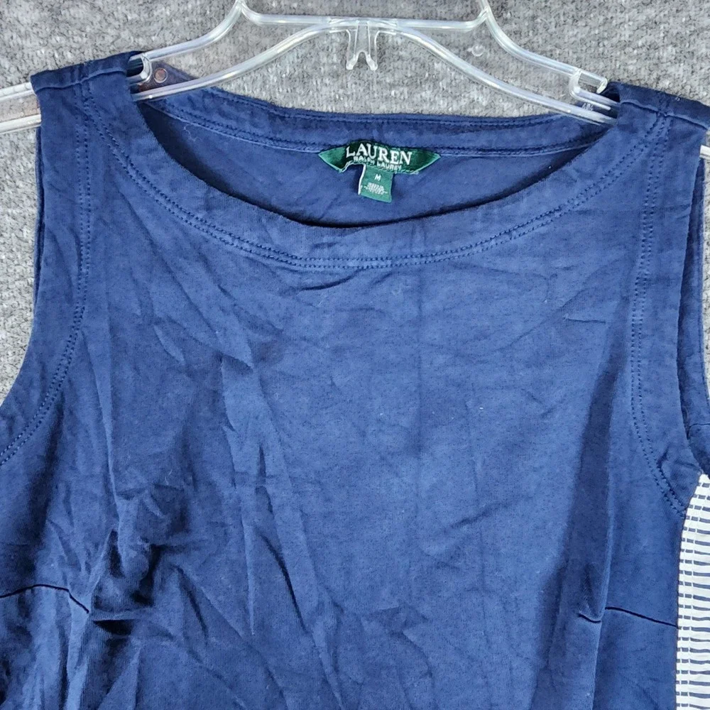 Lauren Ralph Lauren Tank Top Womens M Navy Blue Striped Side Panels EUC